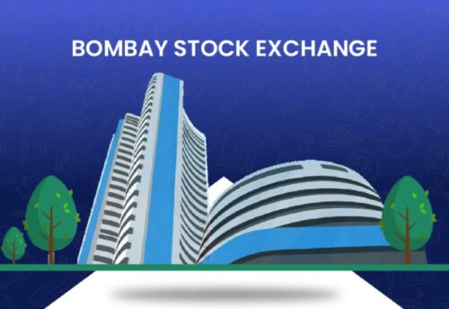 Bombay Stock Exchange building with live market ticker in India