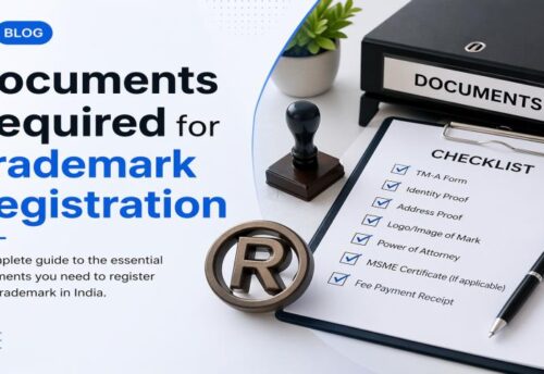 Checklist showing the essential documents required for trademark registration in India for startups and individuals.