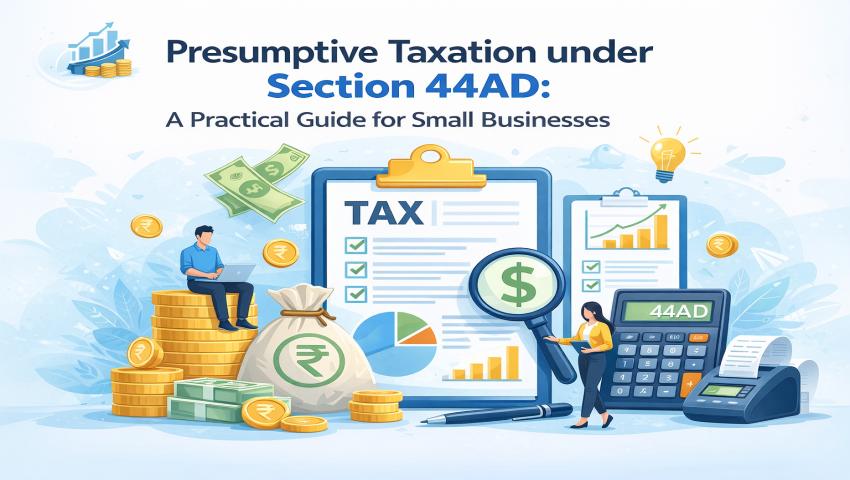 Presumptive Taxation under Section 44AD explained with eligibility, calculation, and benefits for small businesses
