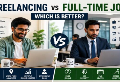 Freelancing vs Full-Time Job comparison concept by My Finance Gyan