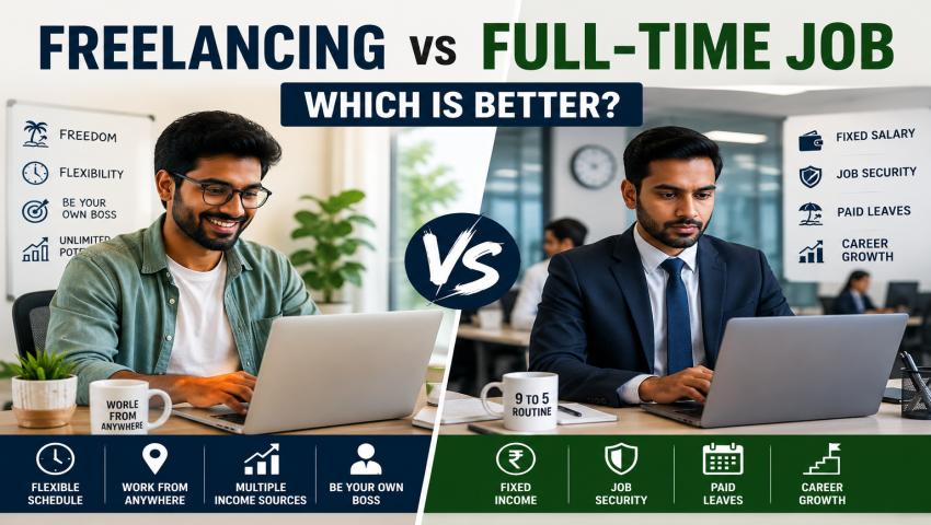 Freelancing vs Full-Time Job comparison concept by My Finance Gyan