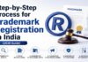 A close-up graphic showing an official application form detailing the process for trademark registration in India.