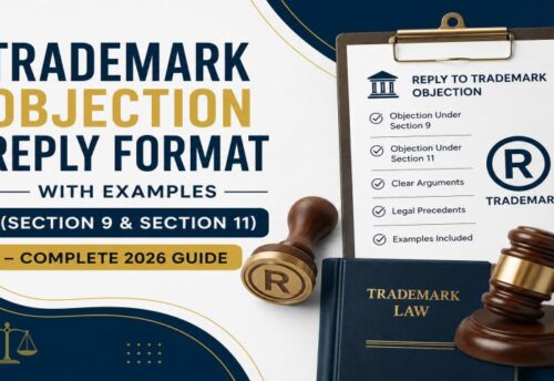Indian IP India portal notice showing a Trademark Objection under Section 9 and Section 11.