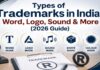 Infographic illustrating different types of trademarks in India by My Finance Gyan.