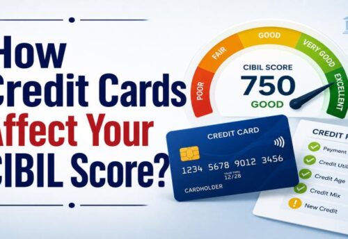 A visual representation showing how credit cards affect your CIBIL score in India by My Finance Gyan.