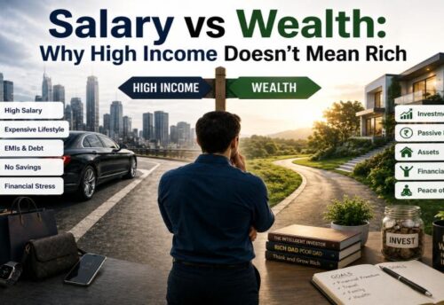 Salary vs Wealth concept comparing monthly income with long term asset building