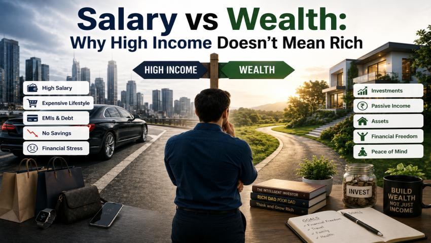 Salary vs Wealth concept comparing monthly income with long term asset building