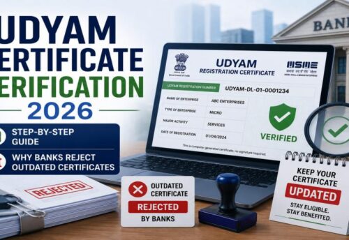 Udyam Certificate Verification 2026 portal interface showing an active MSME certificate with a valid QR code.