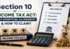 Section 10 of Income Tax Act guide showing tax exemptions, allowances, and ITR filing terms