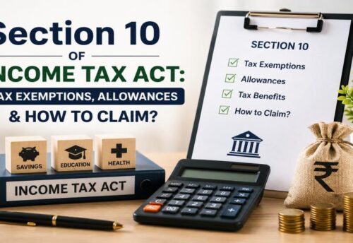 Section 10 of Income Tax Act guide showing tax exemptions, allowances, and ITR filing terms